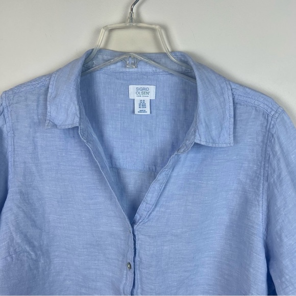 Sigrid Olsen 100% Linen Chambray Button Down Shirt 2X Coastal Nautical Layer - Picture 2 of 8